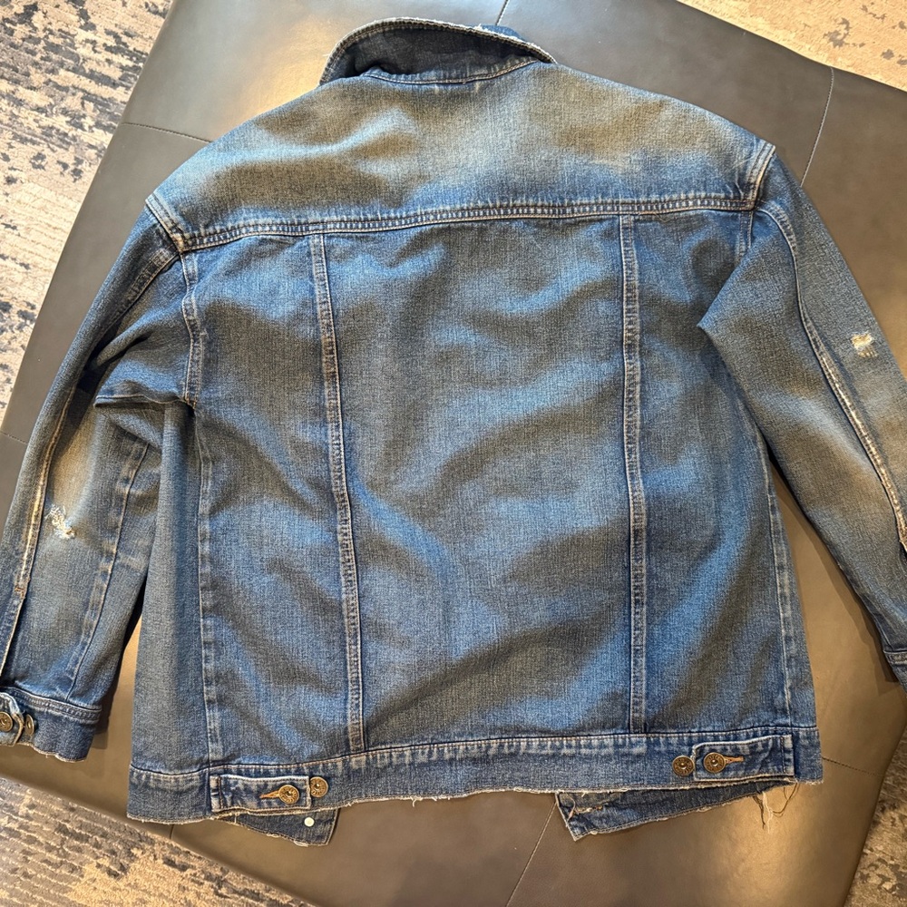 Free People Blue Distressed Denim Jean Jacket - Small - Picture 4 of 6